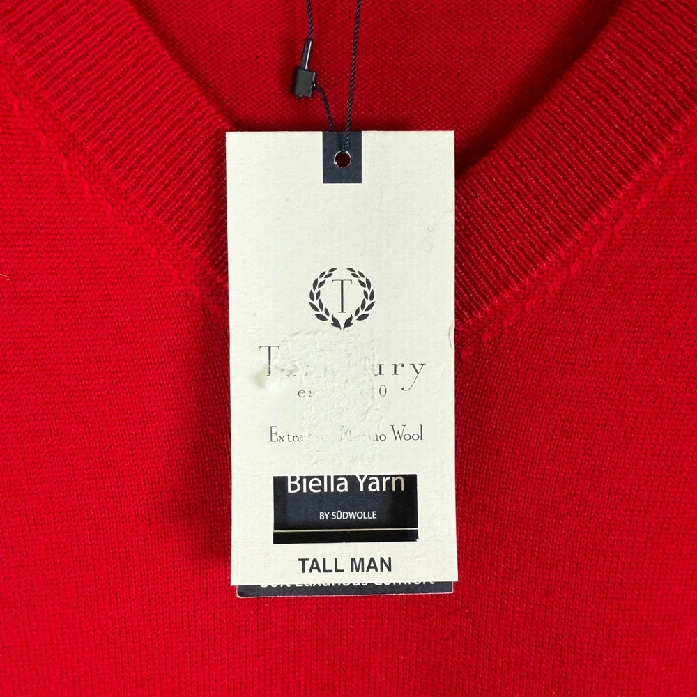 NEW Turnbury Men's‎ 2XT 100% Extra Fine Merino Wool V-Neck Sweater Vest NWT Red